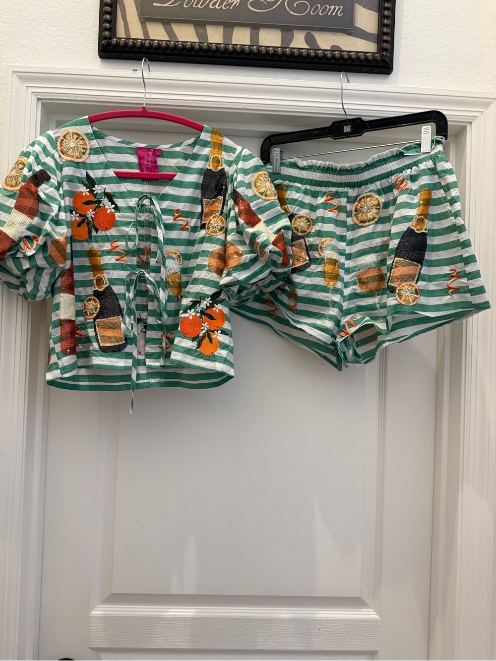 Queen of Sparkles Green Stripe Citrus & Champagne Set